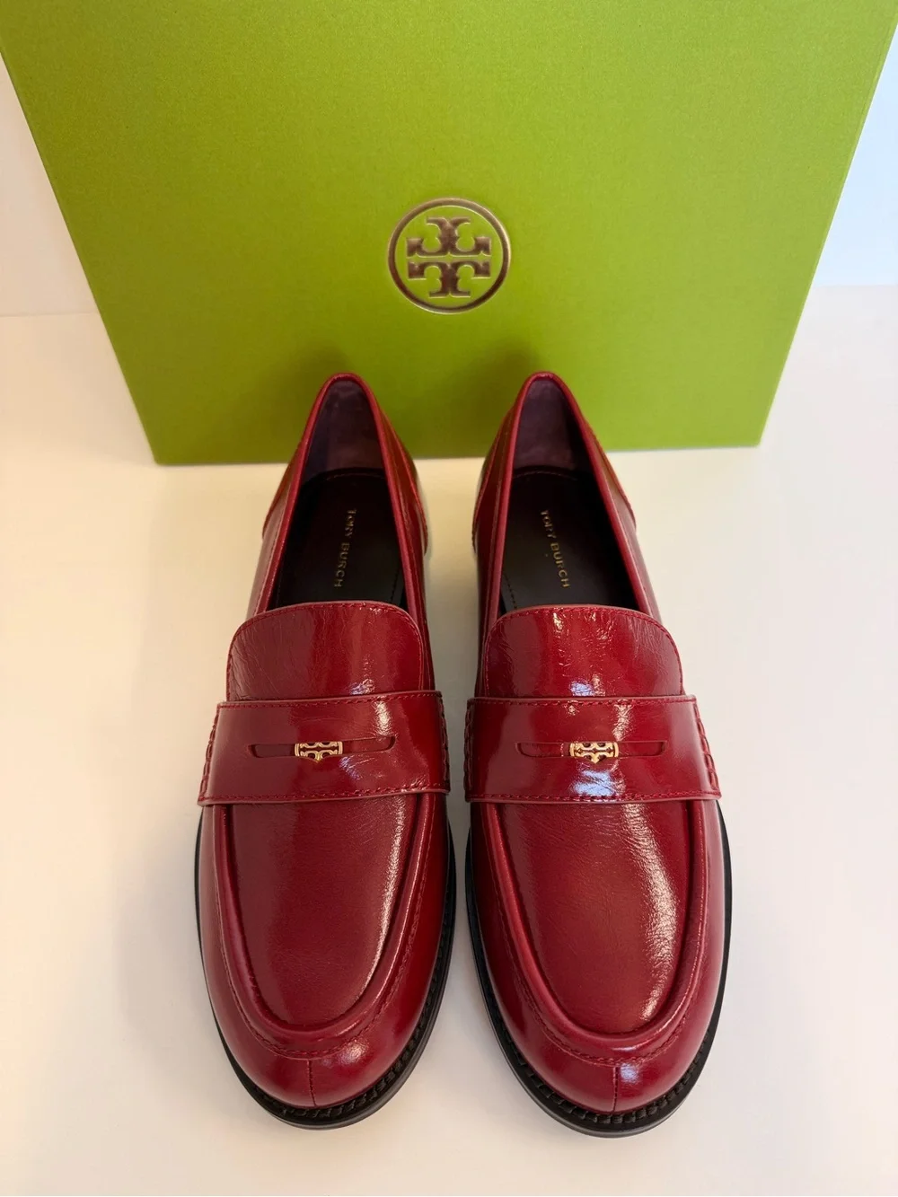 Tory Burch Chelsea Penny Loafer Crimson Red Leather Slip-On Flats $325